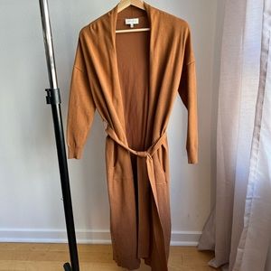 Brown Ankle-Length Cardigan with Pockets